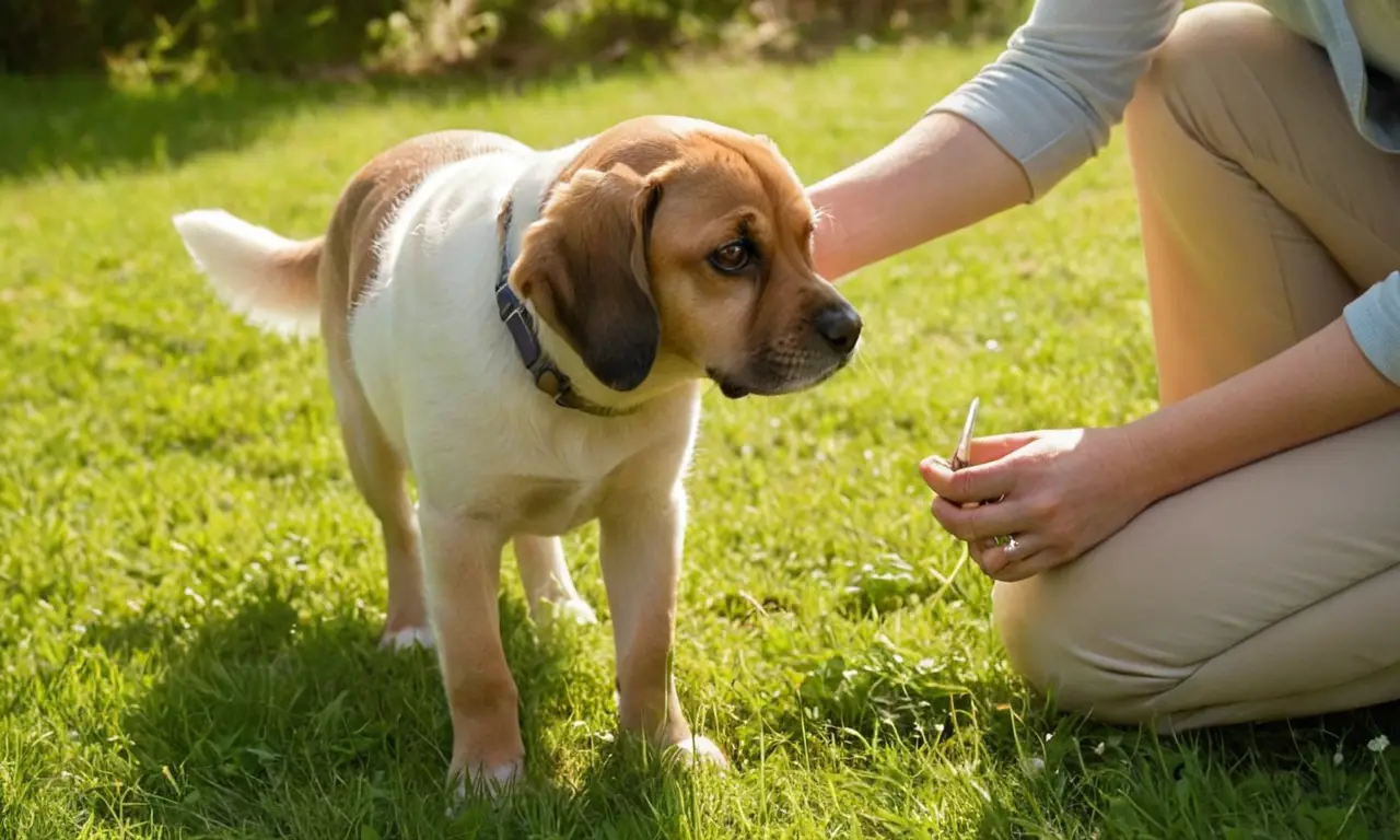Dueño preocupado cuida la pata de su perro