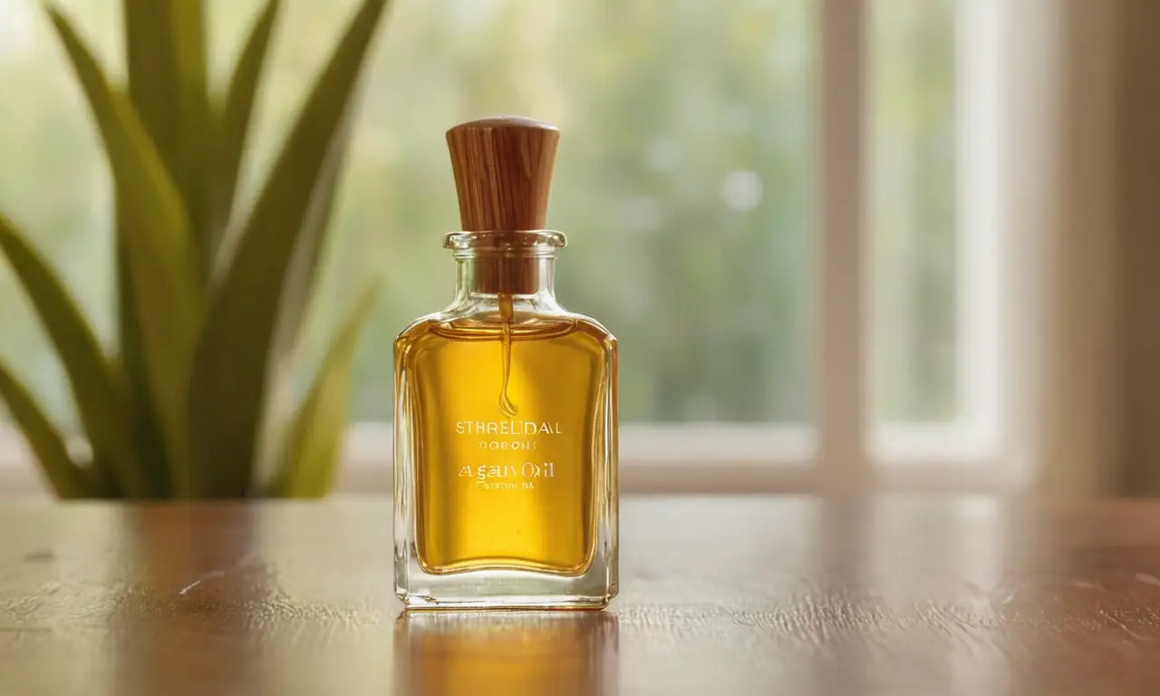 Botella de aceite de argán en mesa