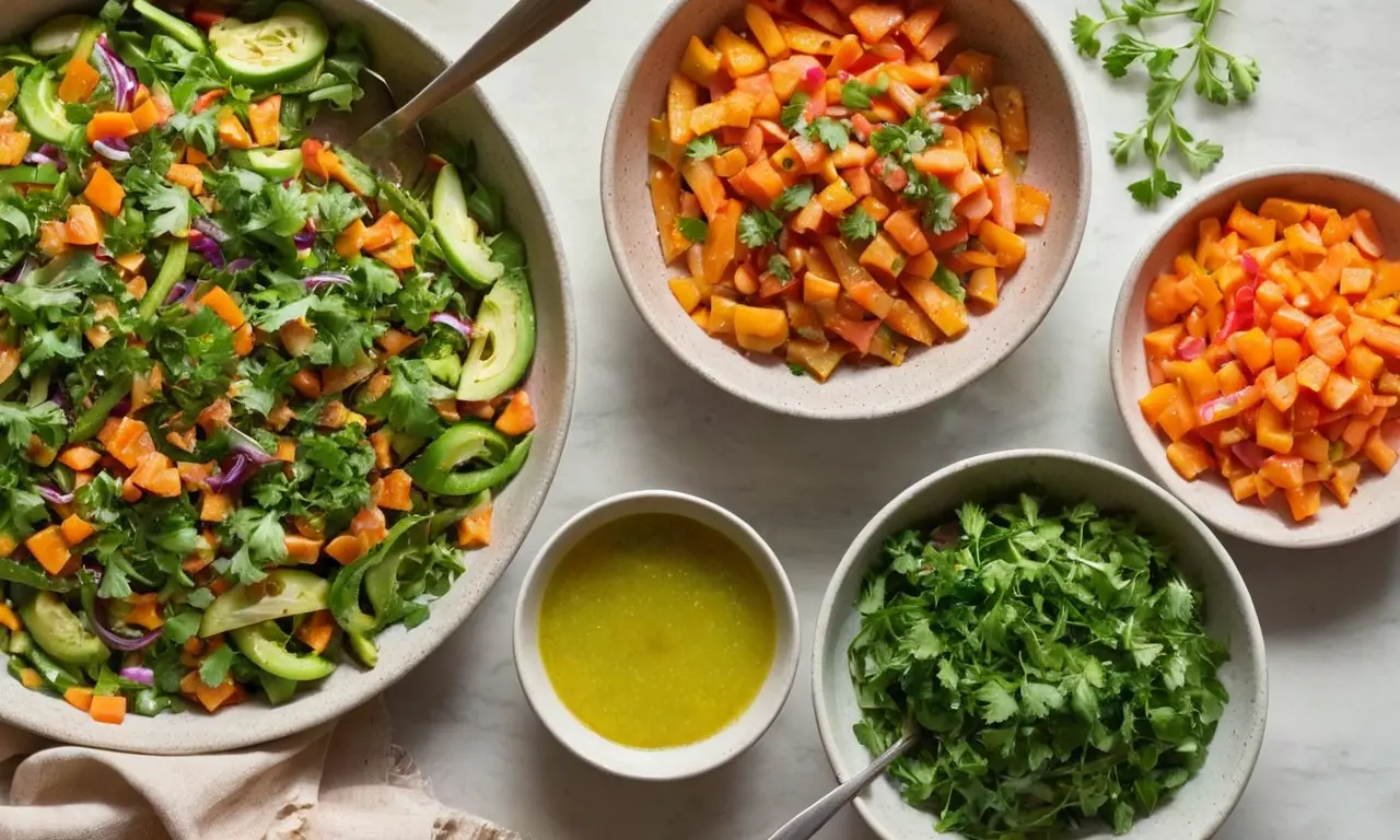 Ingredientes frescos y coloridos sobre tabla