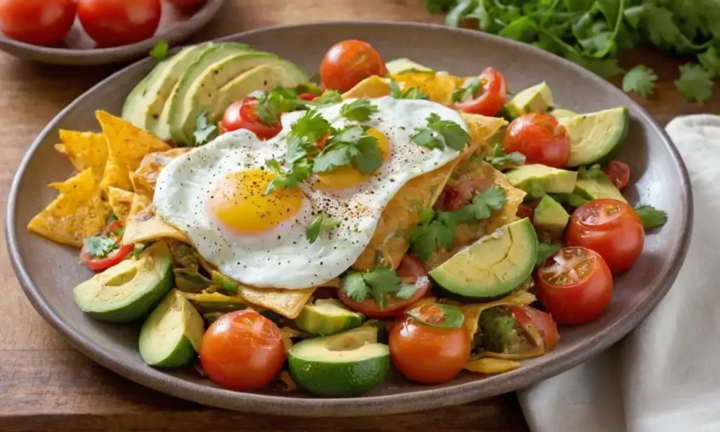 Chilaquiles coloridos en un plato rústico