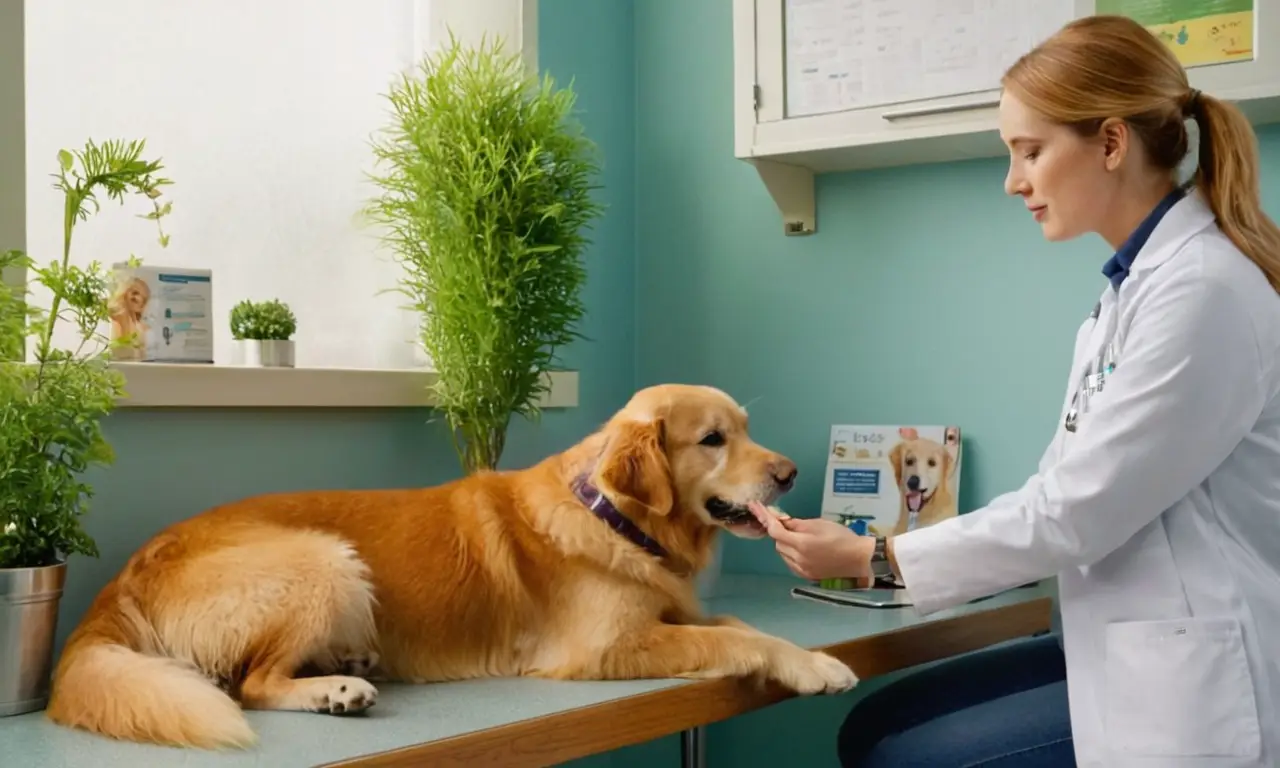 Veterinario cuida a un golden retriever