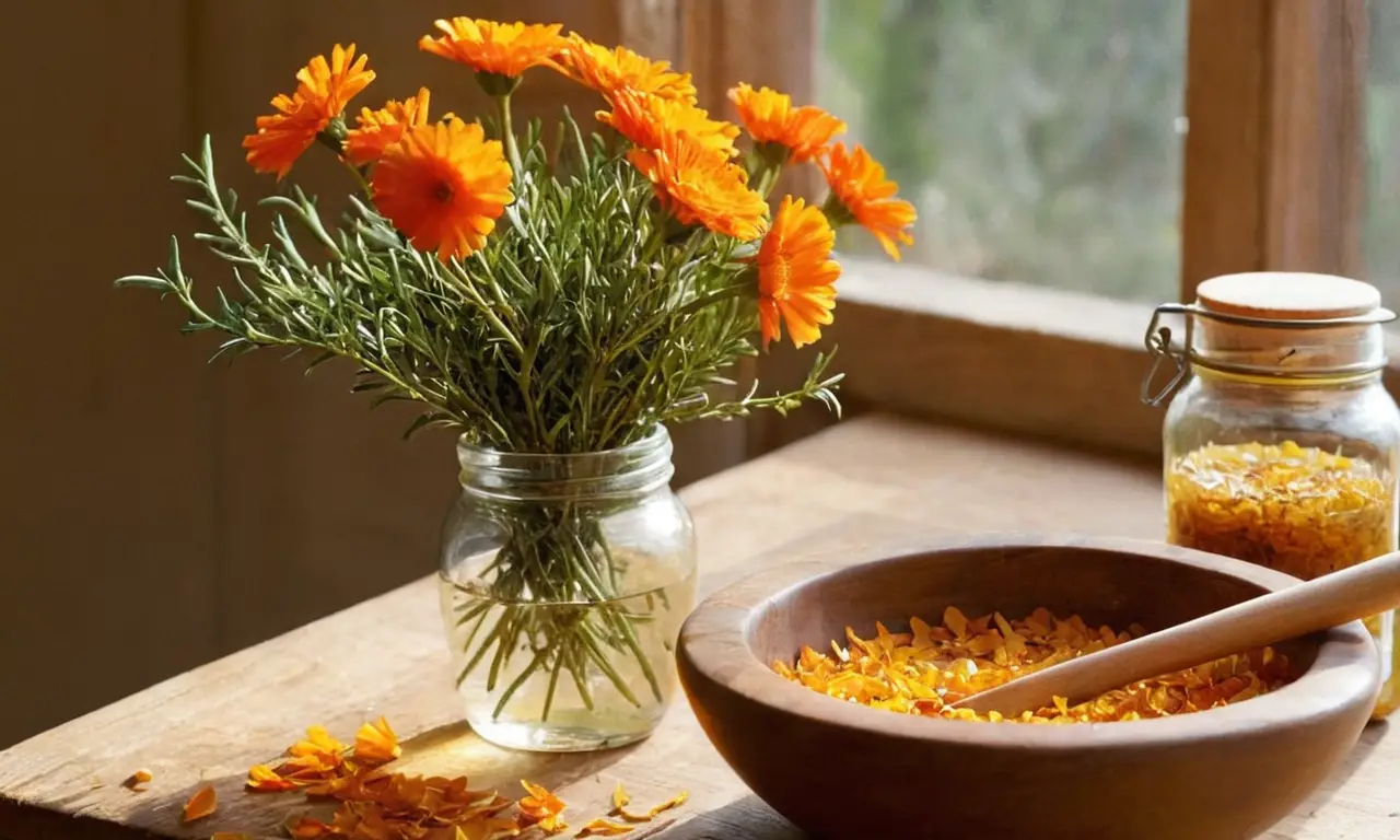Mesa rústica con naturaleza y elementos acogedores