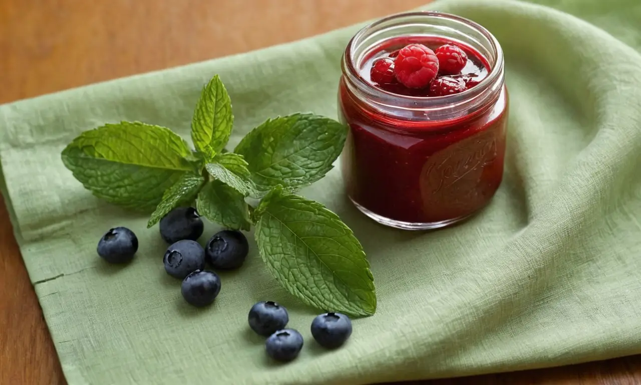 Coulis rojo fresco con frutas y mint