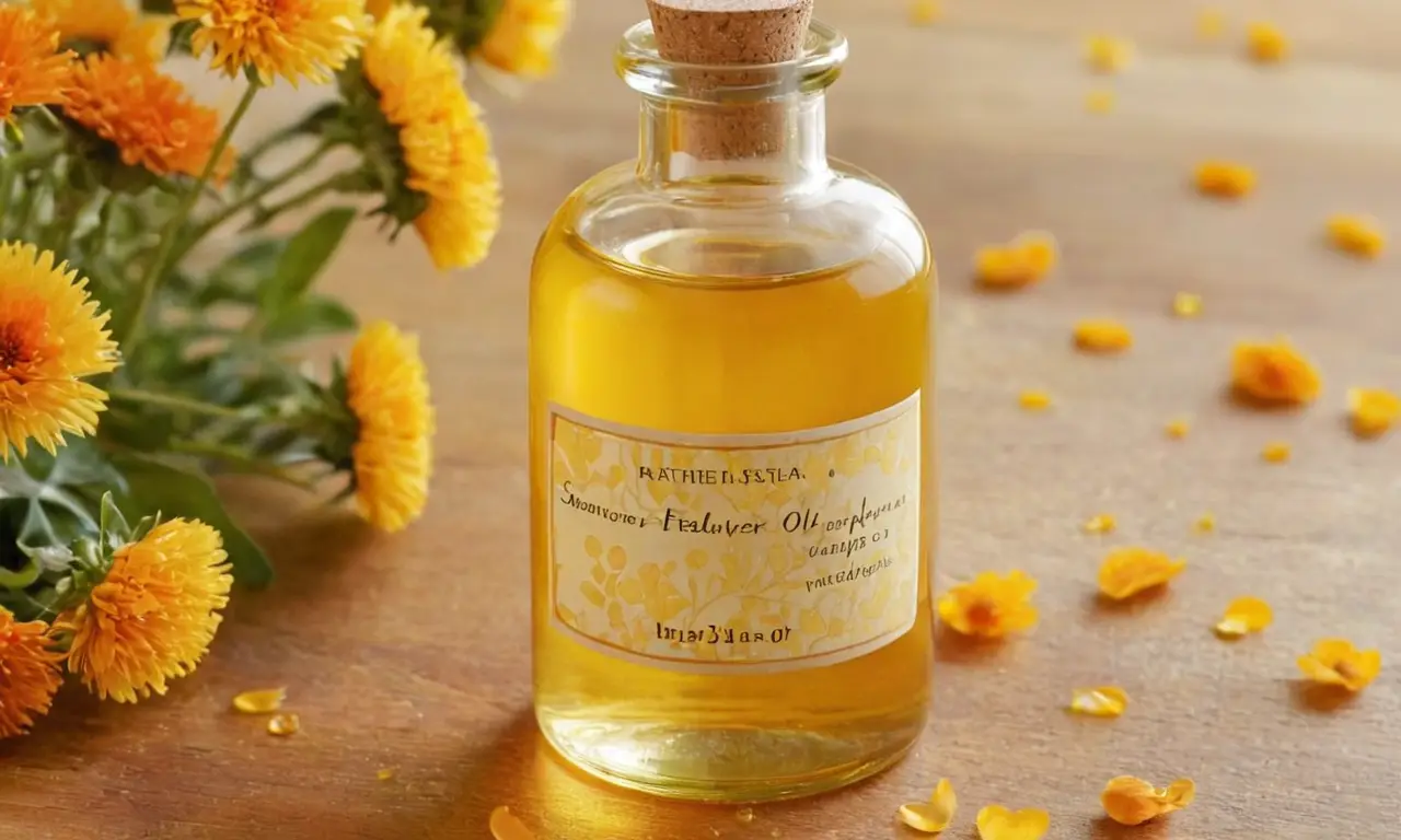 Botella de aceite de cártamo en un entorno natural