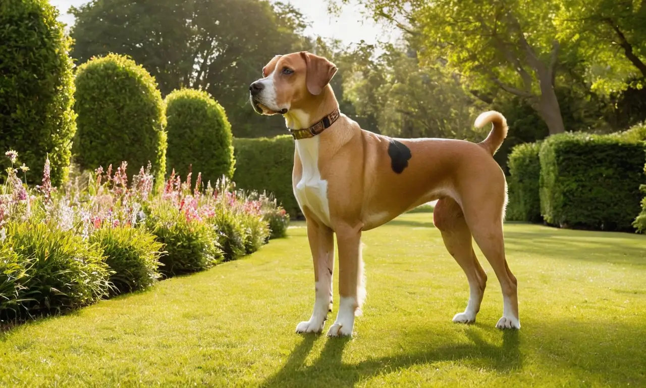 Gran danés elegante en un jardín soleado