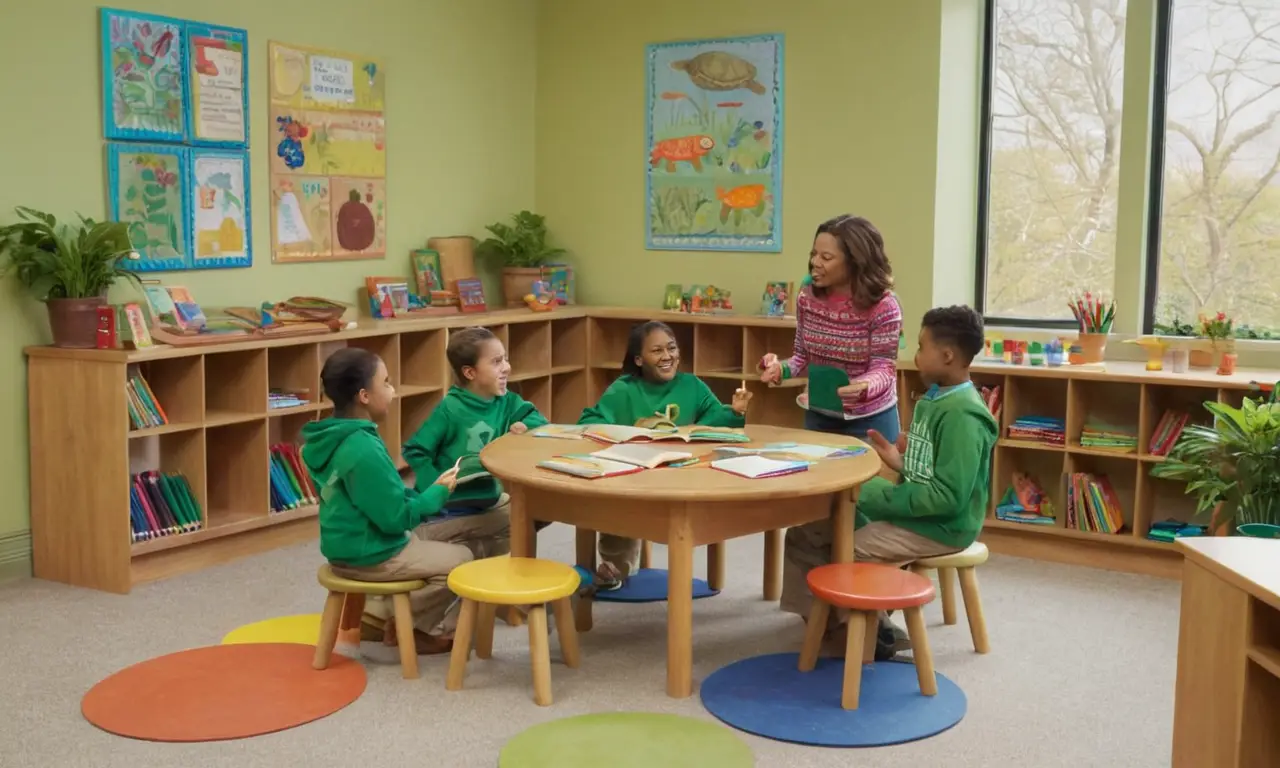 Aula vibrante y acogedora con niños y aprendizajes