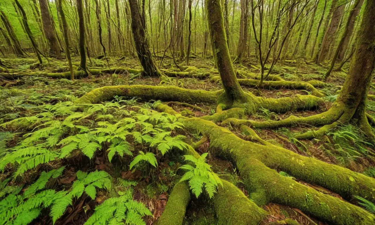 Bosque denso con rica biodiversidad y vida