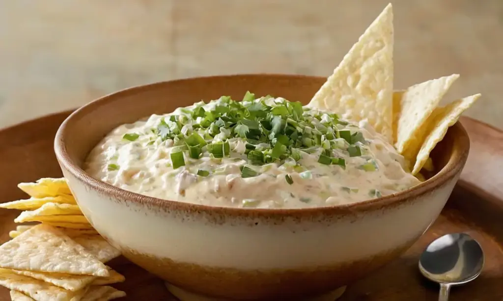 Dip de queso cremoso con chips coloridos