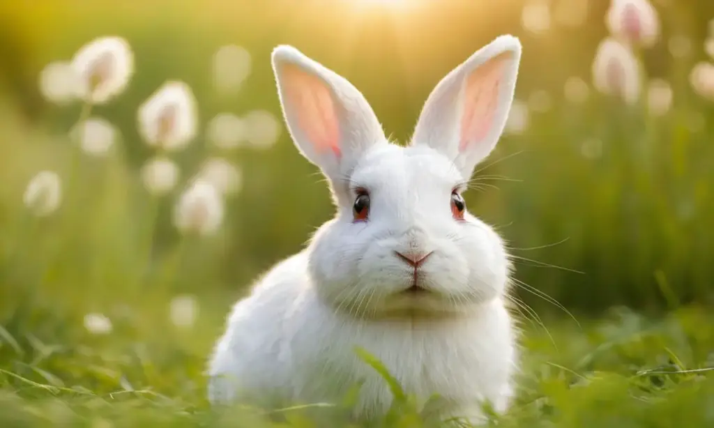 Conejo Hotot en un campo soleado