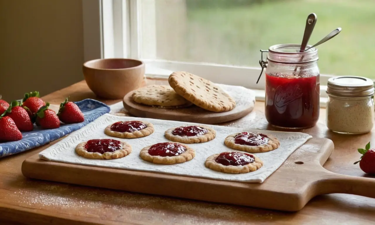 Cocina acogedora con deliciosa mermelada y galletas