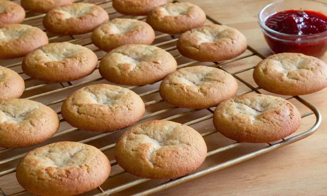 Galletas doradas con mermelada de fresa
