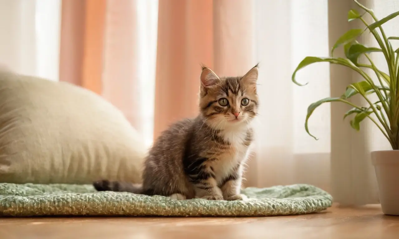 Gatito gris en un cálido ambiente acogedor