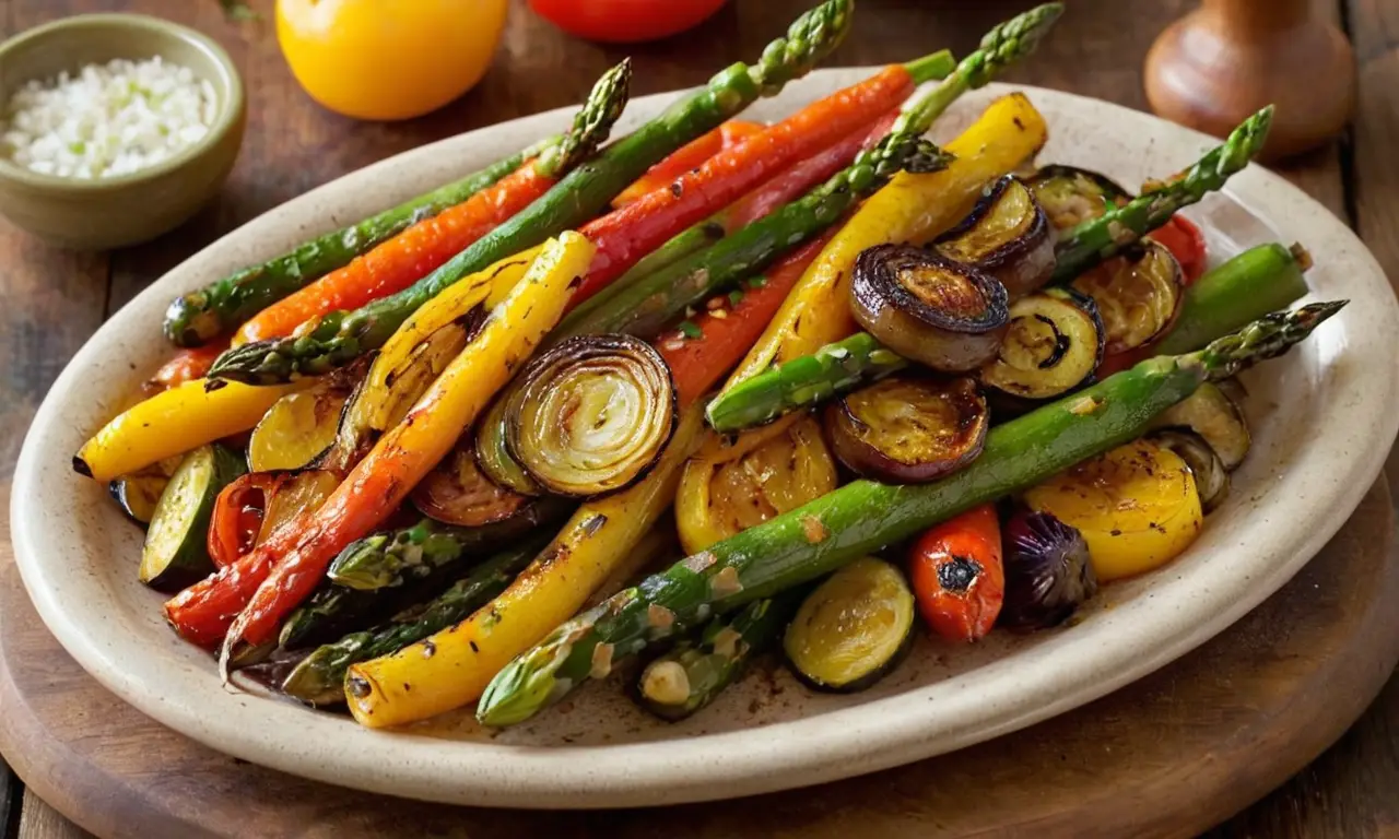 Coloridos vegetales asados con hierbas frescas