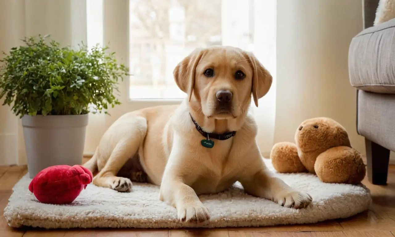 Sala acogedora con un cachorro feliz