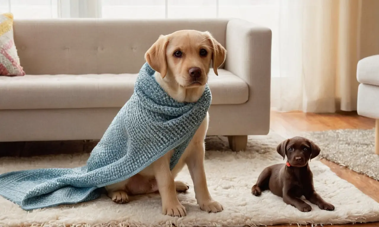 Sala acogedora con un cachorro juguetón