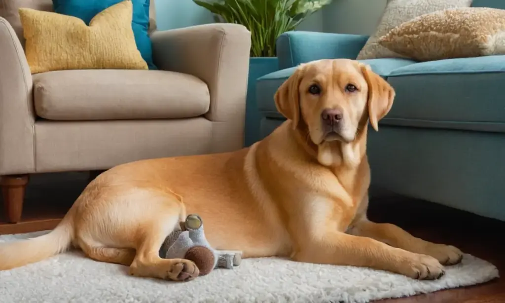 Sala acogedora con un cachorro juguetón