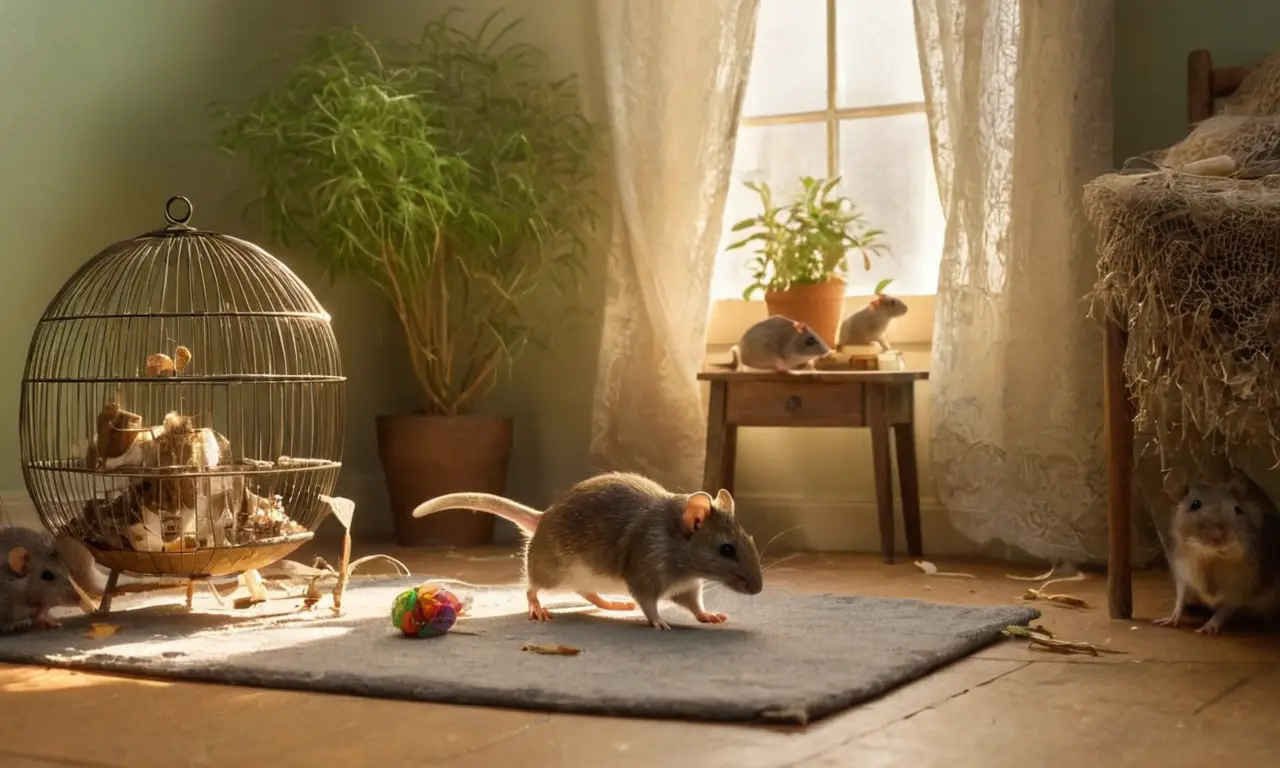 Habitación acogedora con ratones y luz suave