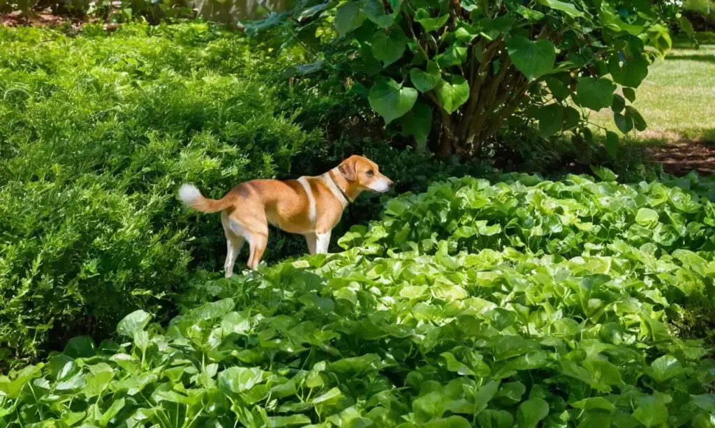 Perro curioso explora un jardín vibrante