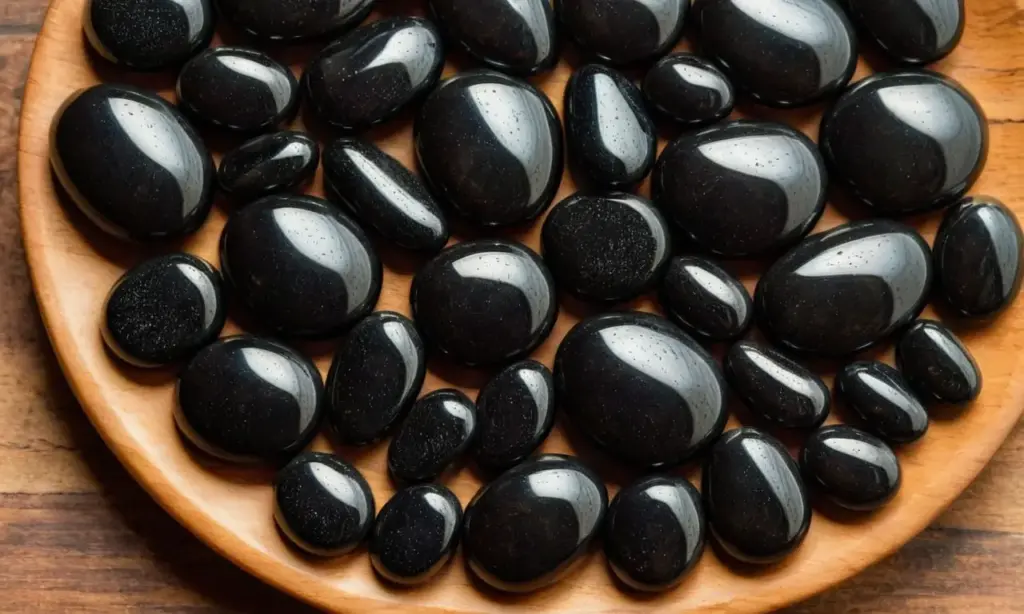 Piedras de obsidiana negra pulidas y brillantes
