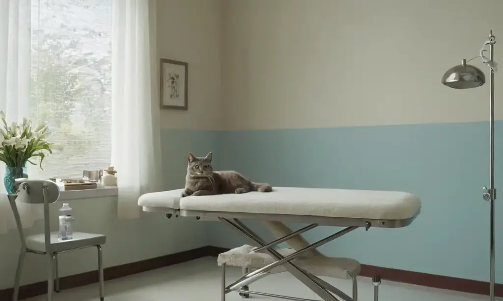 Sala de veterinaria acogedora con un gato