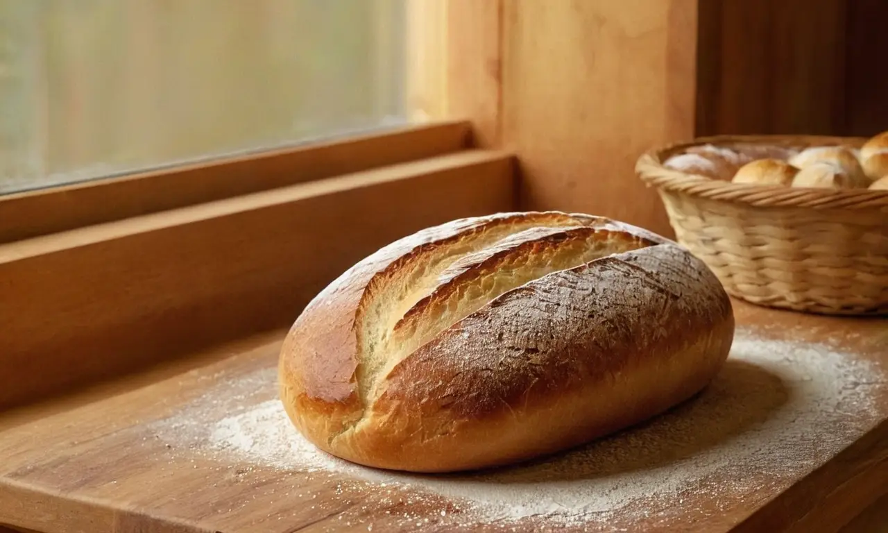 Mesa rústica con pan recién horneado
