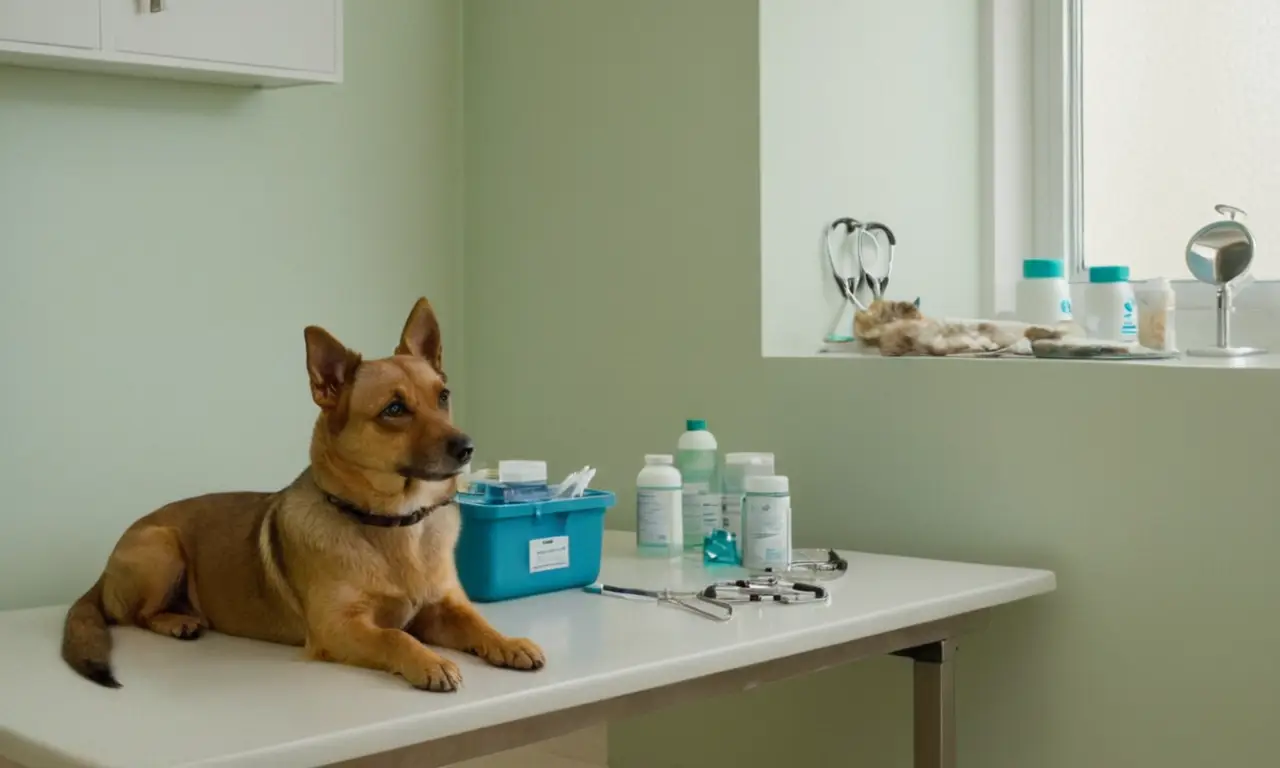 Veterinario examina a perro en clínica