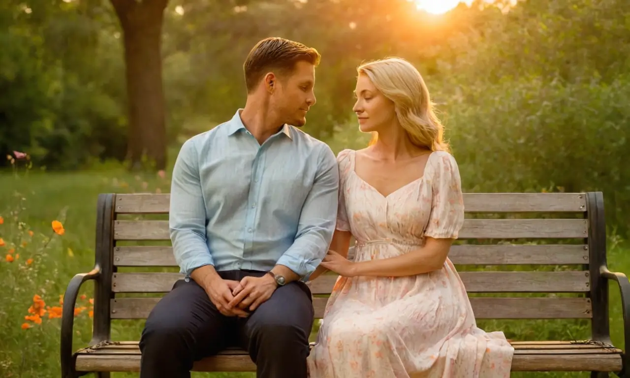 Pareja enamorada bajo un hermoso atardecer