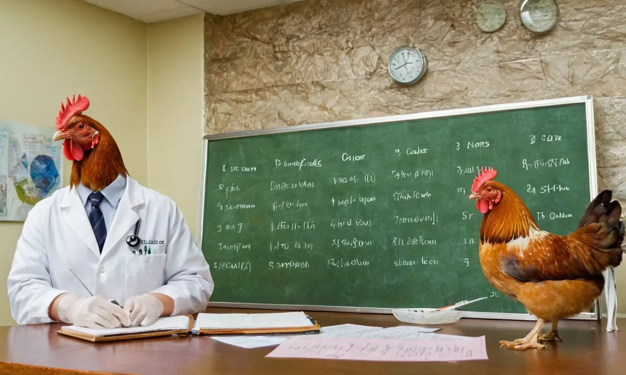 Veterinario examina gallina en clínica iluminada